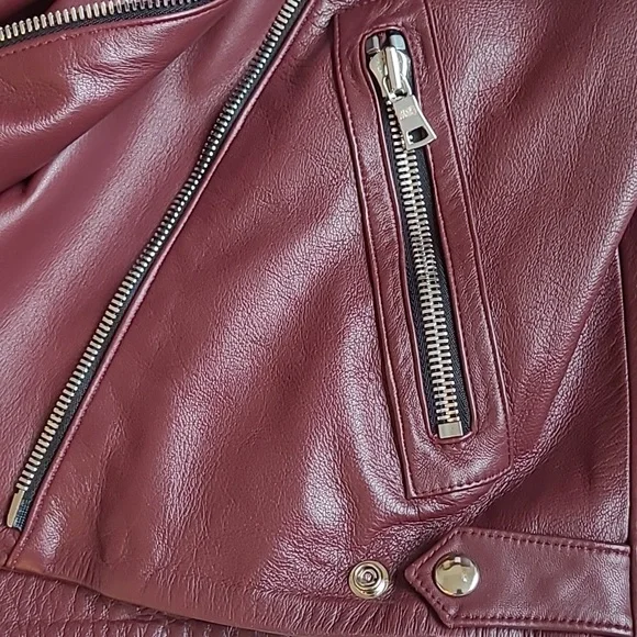 Reformation Biker Leather Jacket Berry/Burgundy - Picture 7 of 12